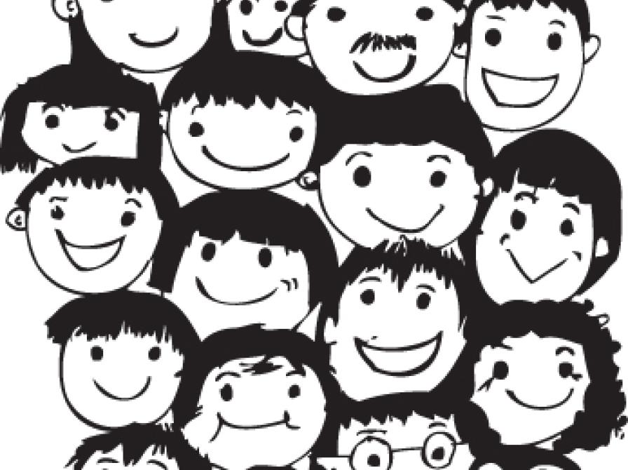 Glade børne ansigter der smiler