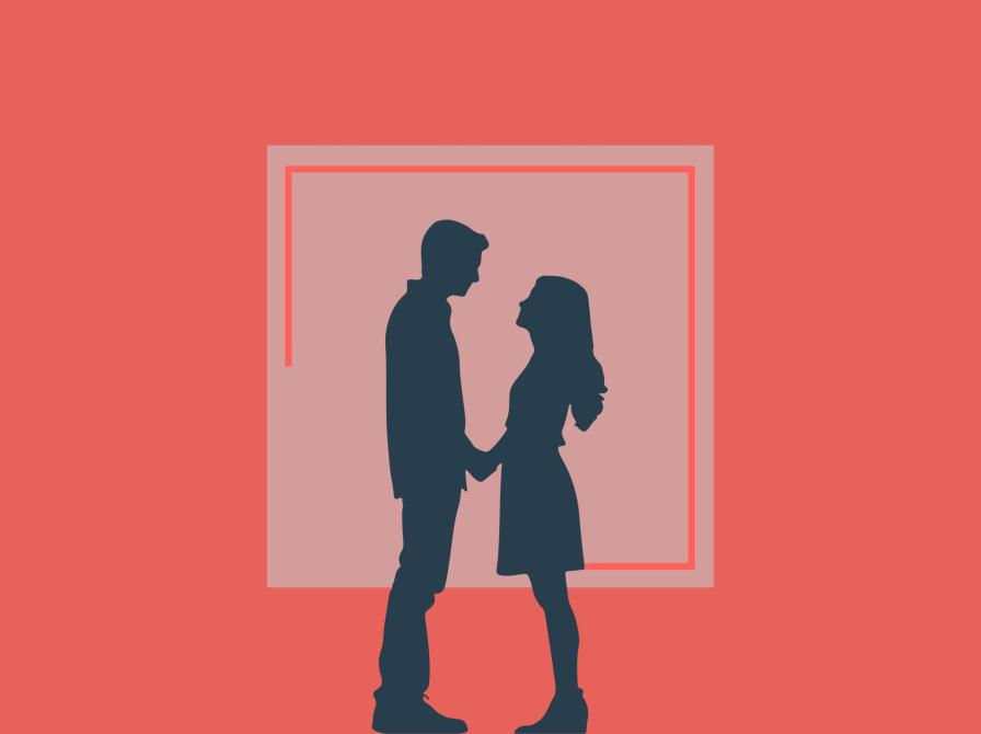 mand og kvinde kigger på hinanden med hinanden i hænderne